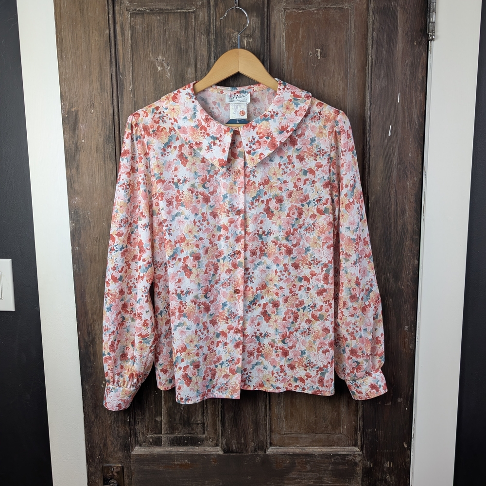 Vintage D'Allairds Floral Blouse | Made in Canada | Statement Collar | Size L